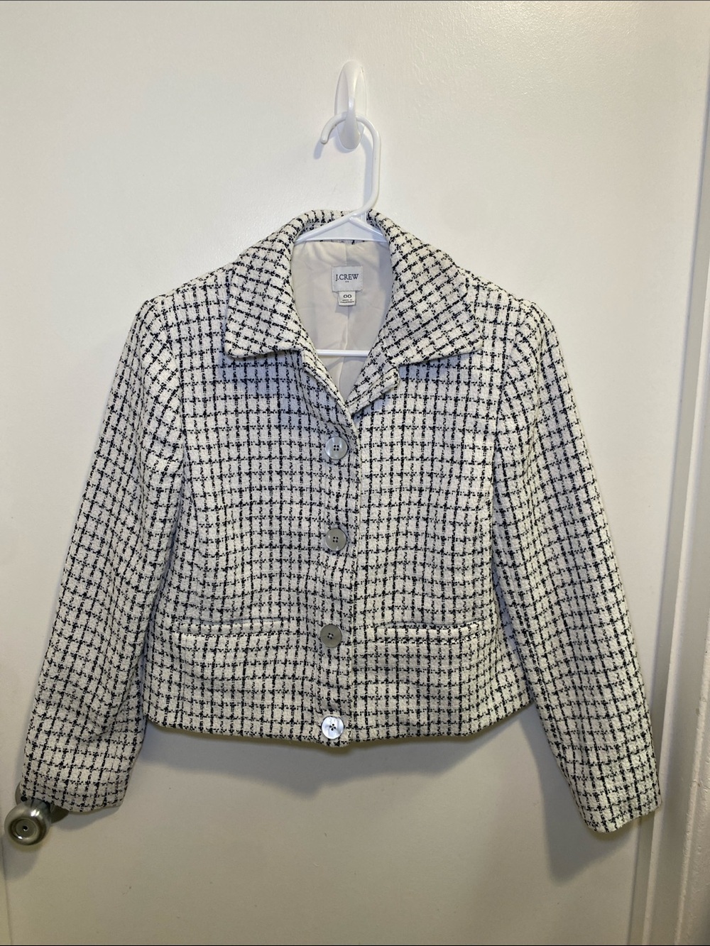 J. Crew Black & White Tweed Boxy Cropped Blazer
